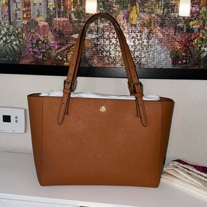 Tory Burch Brown Saffiano Leather Medium York Satchel